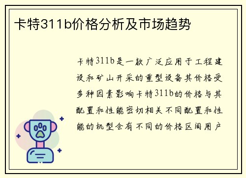 卡特311b价格分析及市场趋势