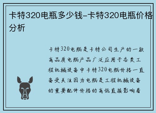 卡特320电瓶多少钱-卡特320电瓶价格分析