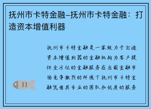 抚州市卡特金融-抚州市卡特金融：打造资本增值利器