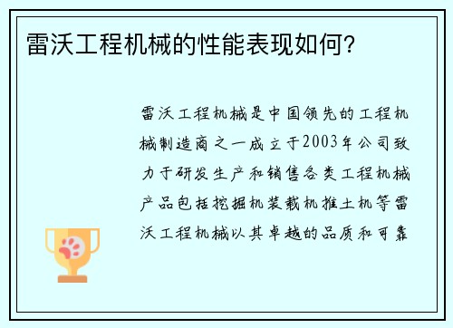 雷沃工程机械的性能表现如何？